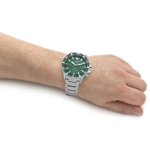 Emporio Green Dial AR11500 Eco Stainless Steel Chronograph 43mm Watch