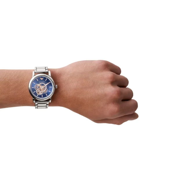 Emporio Armani Luigi AR60036 Chronograph Skeleton Blue Dial Silver Steel Strap