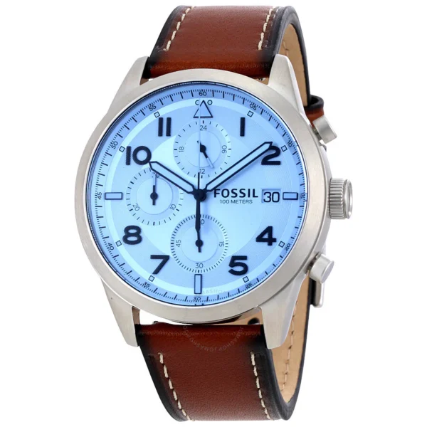 Fossil Dean FS5169 Men Chronograph Silver Dial Brown Leather Strap 44mm