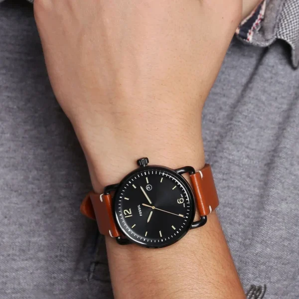 Fossil Commuter FS5276 Three Hand Date Black Dial Brown Leather Strap Watch for Men 42mm