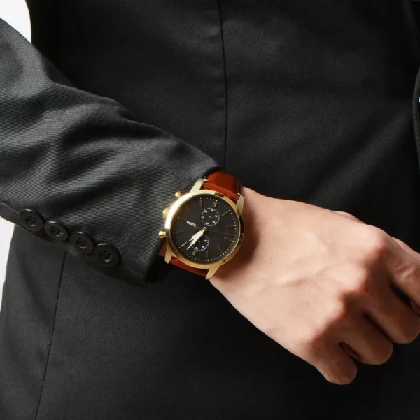 Fossil Townsman FS5338 Brown Leather Strap Black Dial Chronograph Quartz Watch for Men's