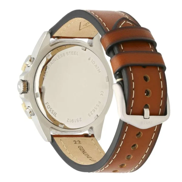 Fossil Garrett FS5625 Chronograph Blue Dial Brown Leather Strap Watch for Men's 44mm