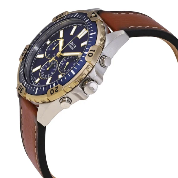 Fossil Garrett FS5625 Chronograph Blue Dial Brown Leather Strap Watch for Men's 44mm