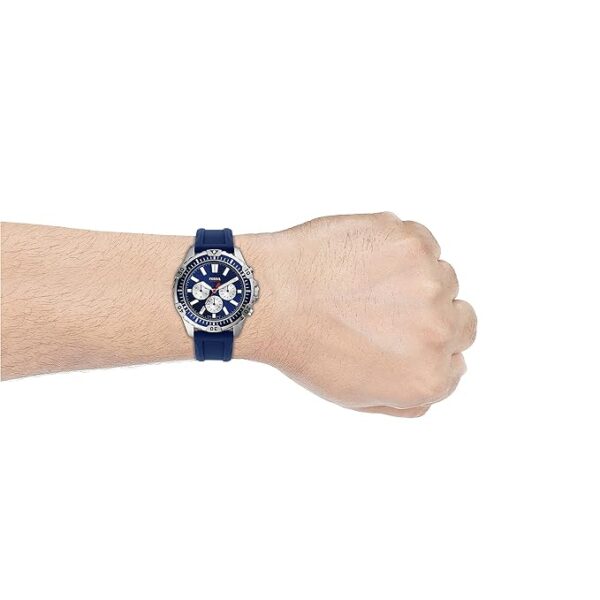 Fossil Garrett FS5709 Blue Leather Strap Blue Dial Chronograph Quartz Watch for 44mm