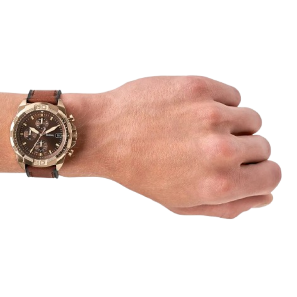 Fossil Bronson FS5857 Brown Leather Strap Brown Dial Chronograph Quartz Watch for Men's 44mm