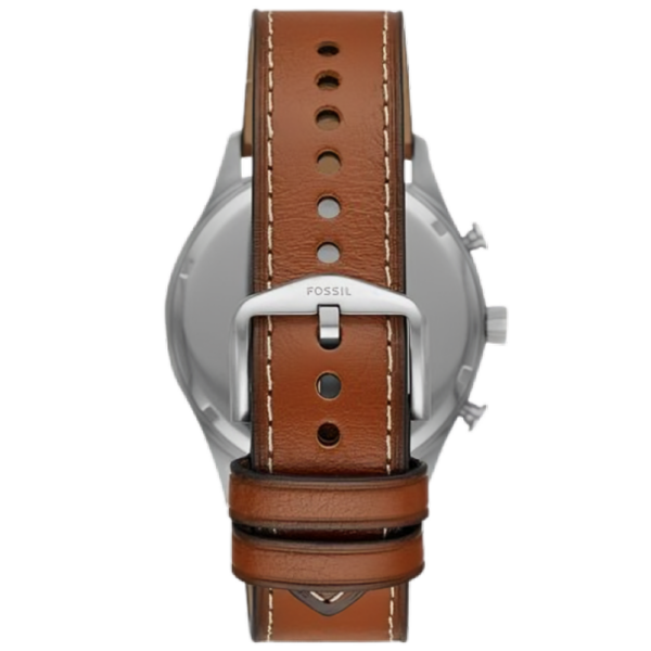 Fossil Forrester FS5607 Brown Leather Strap Blue Dial Chronograph Quartz Watch for Men's 46mm