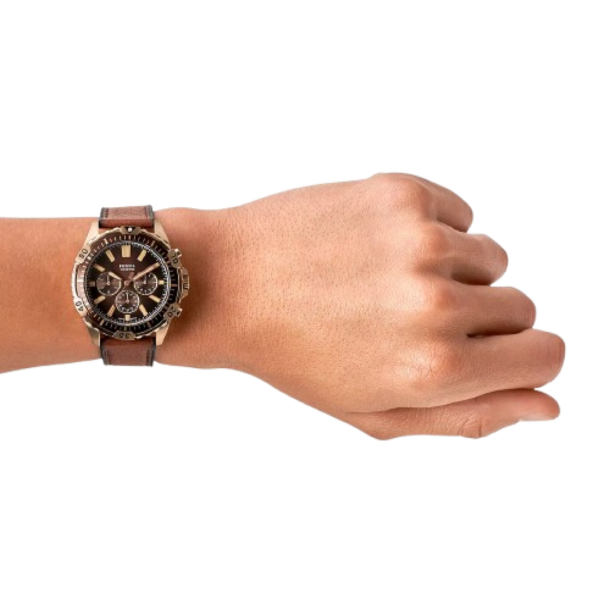 Fossil Garrett FS5867 Brown Leather Strap Brown Dial Chronograph Quartz Watch for Men's 44mm
