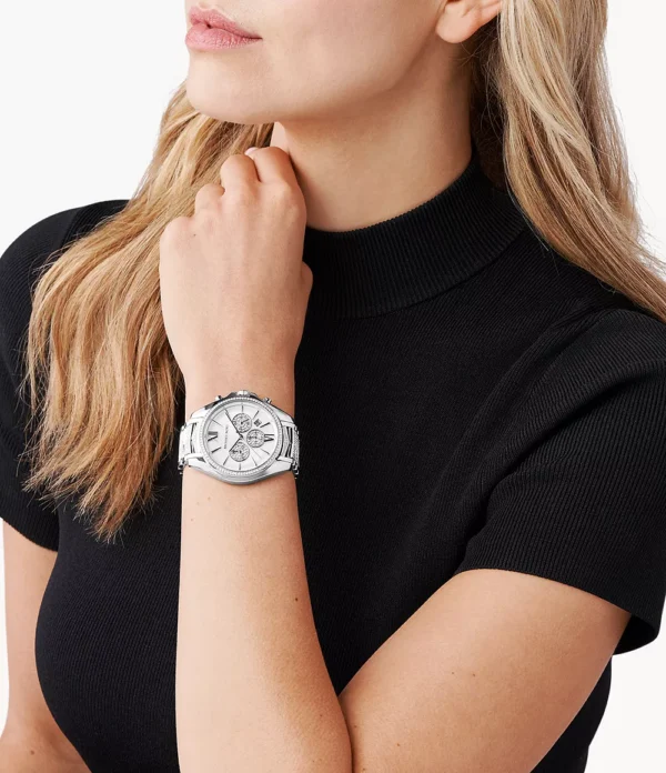 Michael Kors Whitney MK6728 Chronograph Crystals Silver Dial Silver Steel Strap