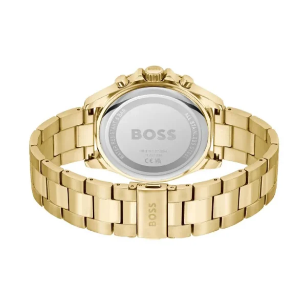 Hugo Boss Troper 1514059 Chronograph Green Dial Gold Steel Strap Watch For Men