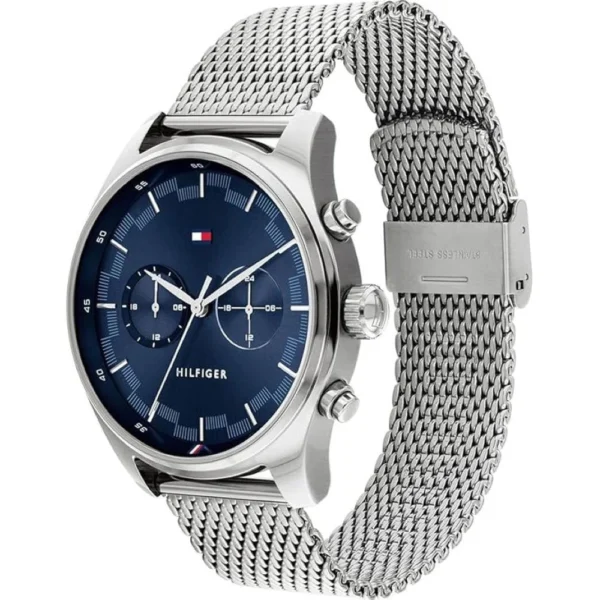 Tommy Hilfiger Sawyer 1710420 Men's Dressy Silver Mesh Bracelet Blue Dial Chronograph Quartz Watch for MEn's