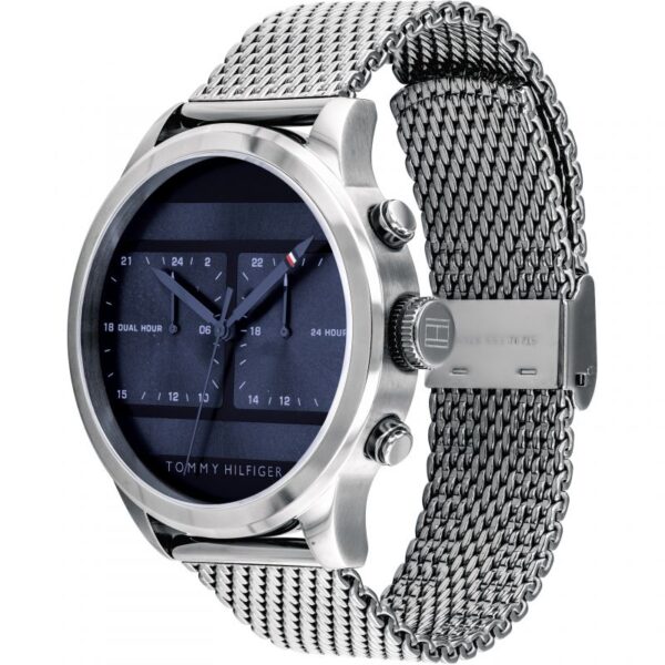 Tommy Hilfiger Icon Silver Mesh 1791596 Bracelet Blue Dial Chronograph Quartz Watch 44mm for Men's