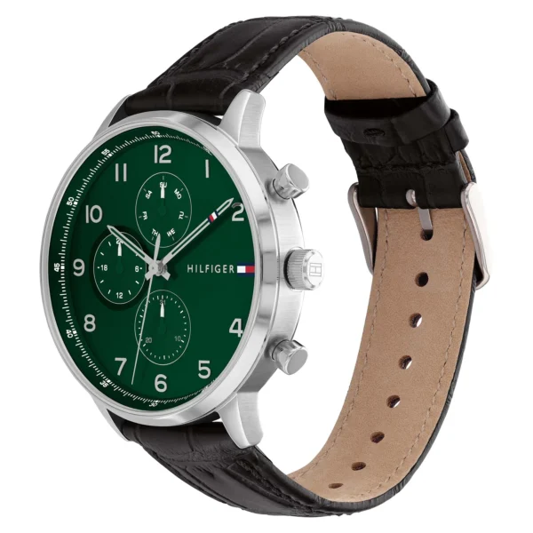Tommy Hilfiger Leondale 1791985 Brown Leather Strap Green Dial Men's Multi-function Watch 44mm