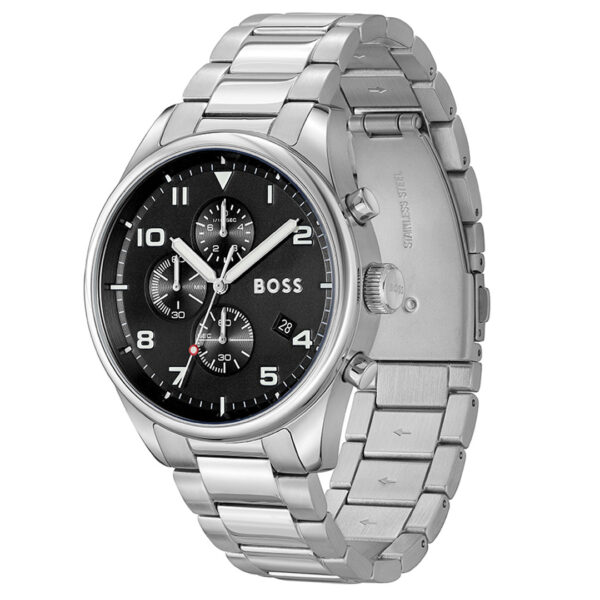 Hugo Boss 1514008 View Chronograph Black Dial Silver Steel Strap Watch For Men 44mm