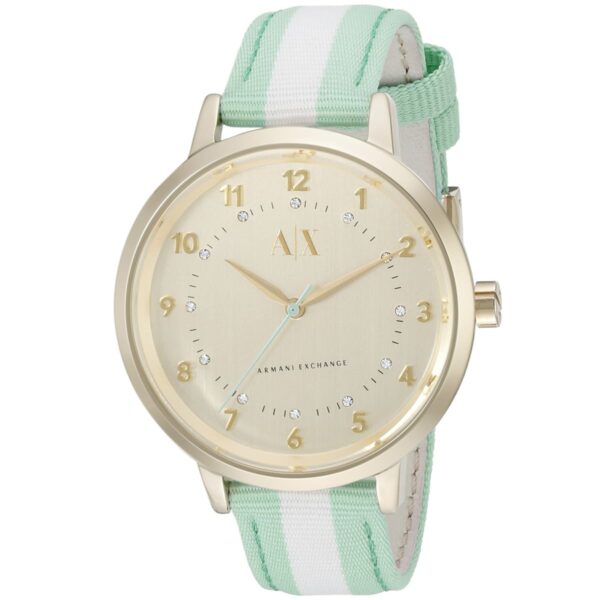Armani Exchange Women’s Two Tone Nylon Strap AX5365  Gold Dial 39mm Watch