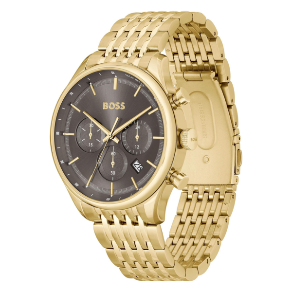 Hugo Boss  Gregor 1514051 Chronograph Brown Dial Gold Steel Strap Watch For Men 45mm