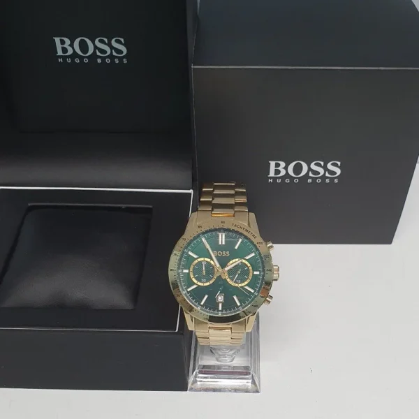 Hugo Boss Allure Chronograph 1513923 Green Dial Gold Steel Strap Watch for Men